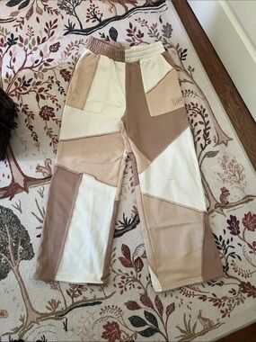 UGG Neutral Patchwork Wide-Leg Joggers in Beige & Creamy